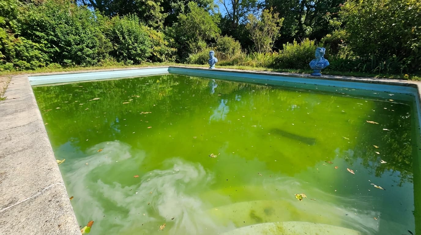 eau de piscine verte avec présence d'algues
